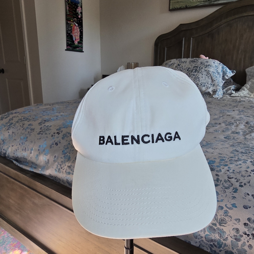 Balenciaga White Baseball Cap with Black Logo